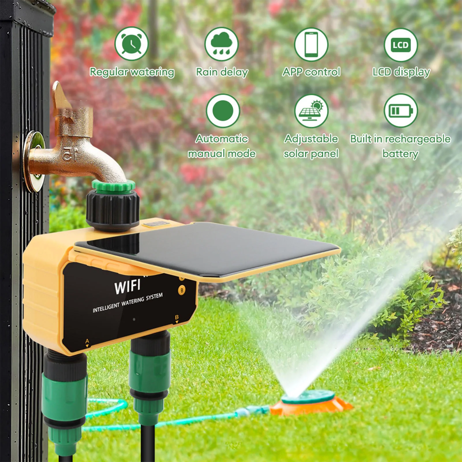 Smart Garden Sprinkler - Solar WiFi Smart Irrigation Timer Rain